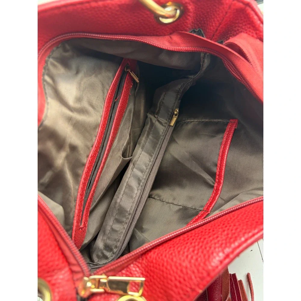 Vintage Y2K Red Pebbled Vegan Leather Hobo Slouchy Shoulder Bag Purse